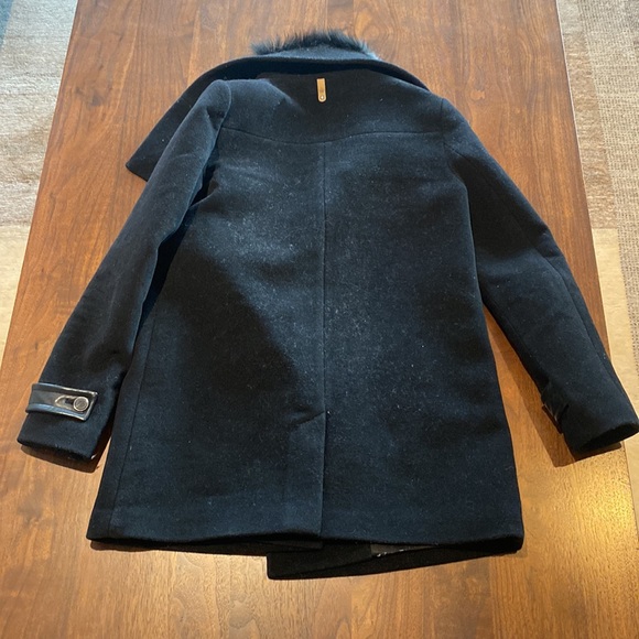 Mackage Black Wool Peacoat Size Medium with Leather Details Shearling Collar - Picture 2 of 5